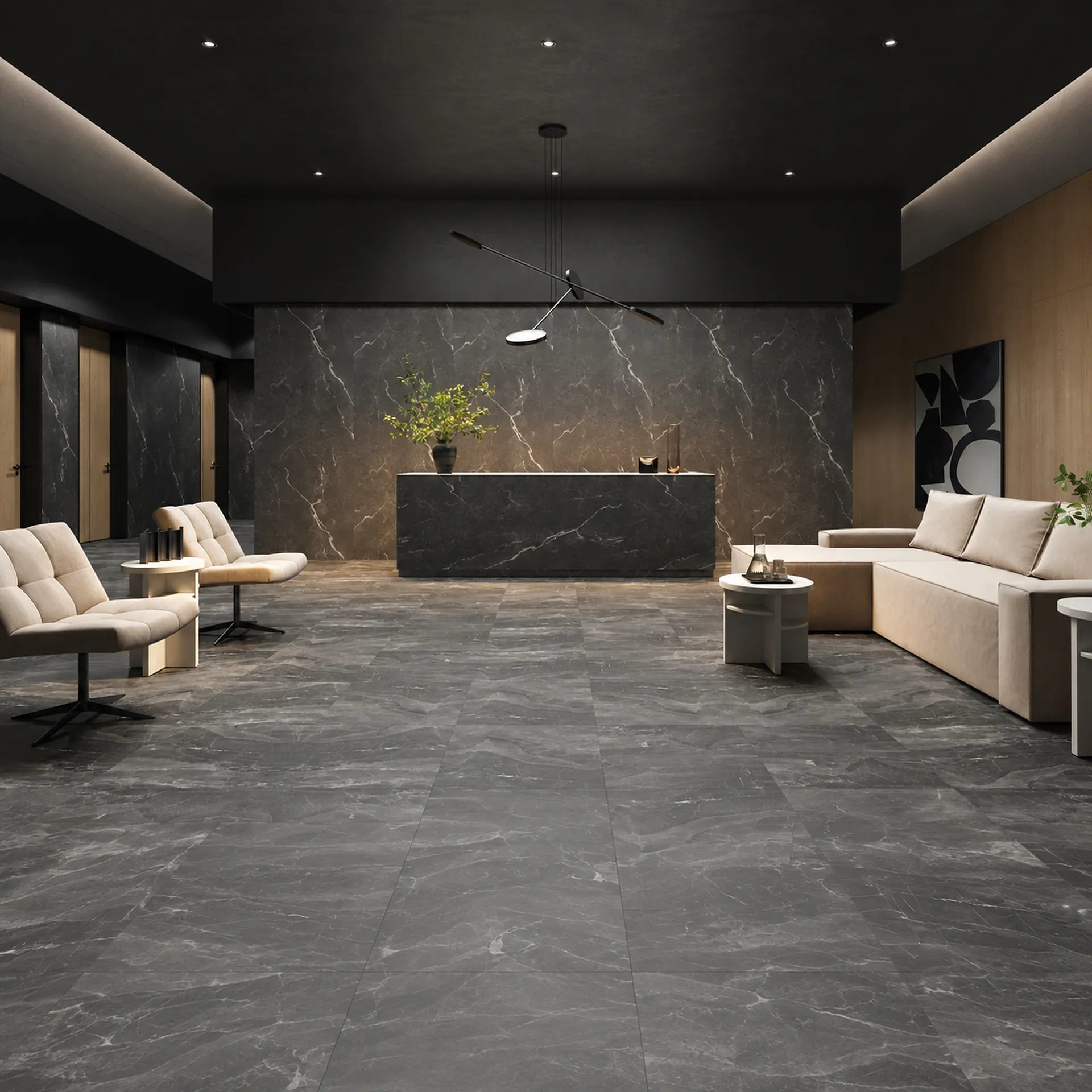 Mineral Ashen Grey concrete wall panels in a modern reception area