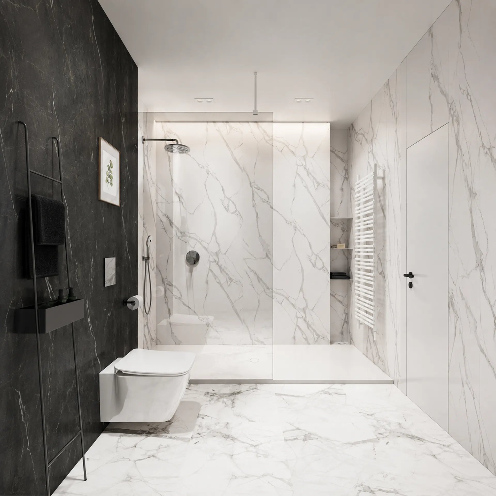 Modern bathroom with Mineral Ashen Grey concrete wall panels
