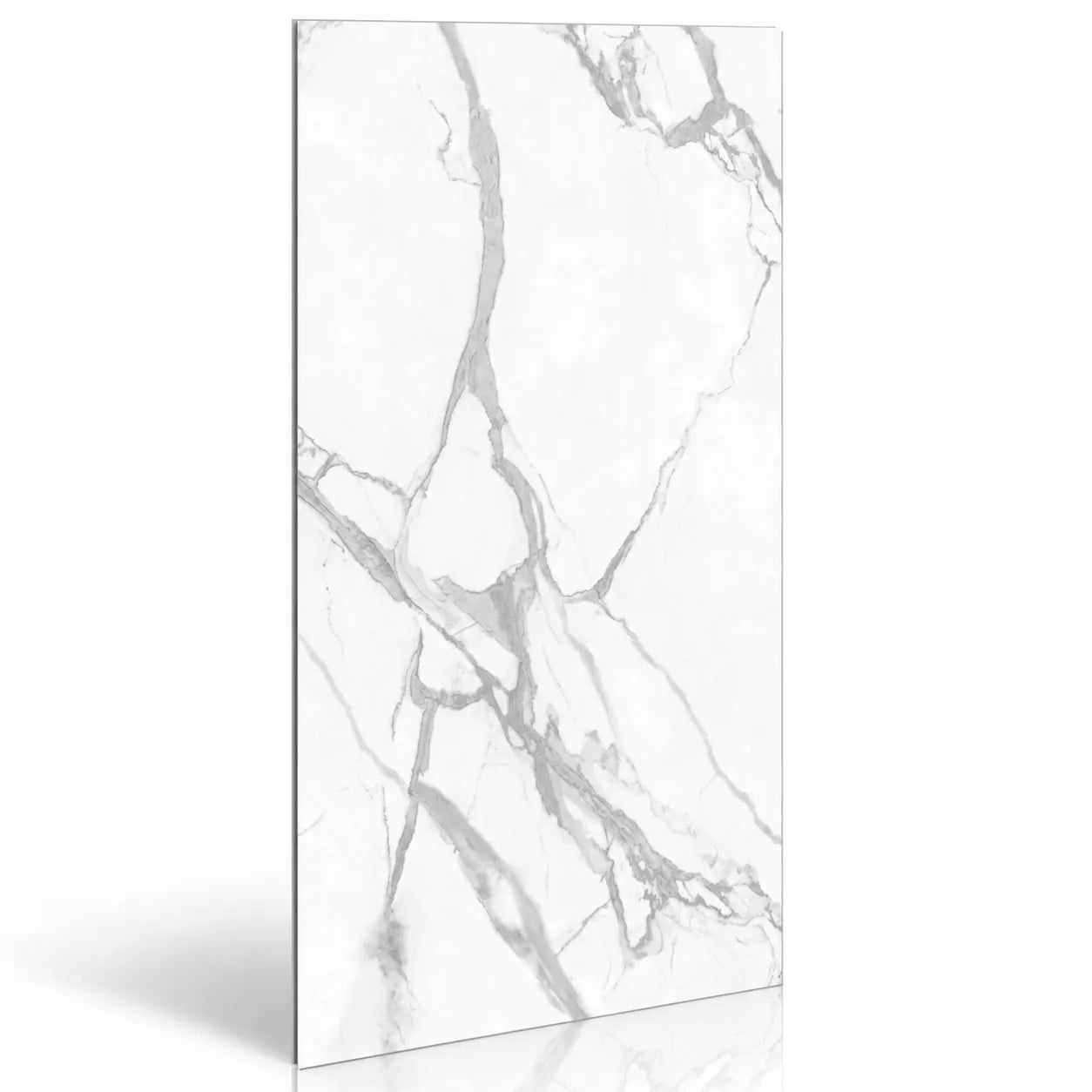 Mineral Elegance decorative wall panel with white marble effect and soft grey veining shown vertically on white background
