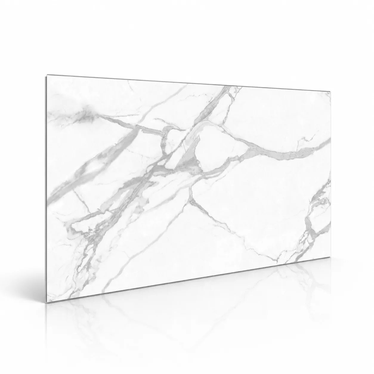 Mineral Elegance decorative wall panel with white marble effect and grey veining shown horizontally on white background