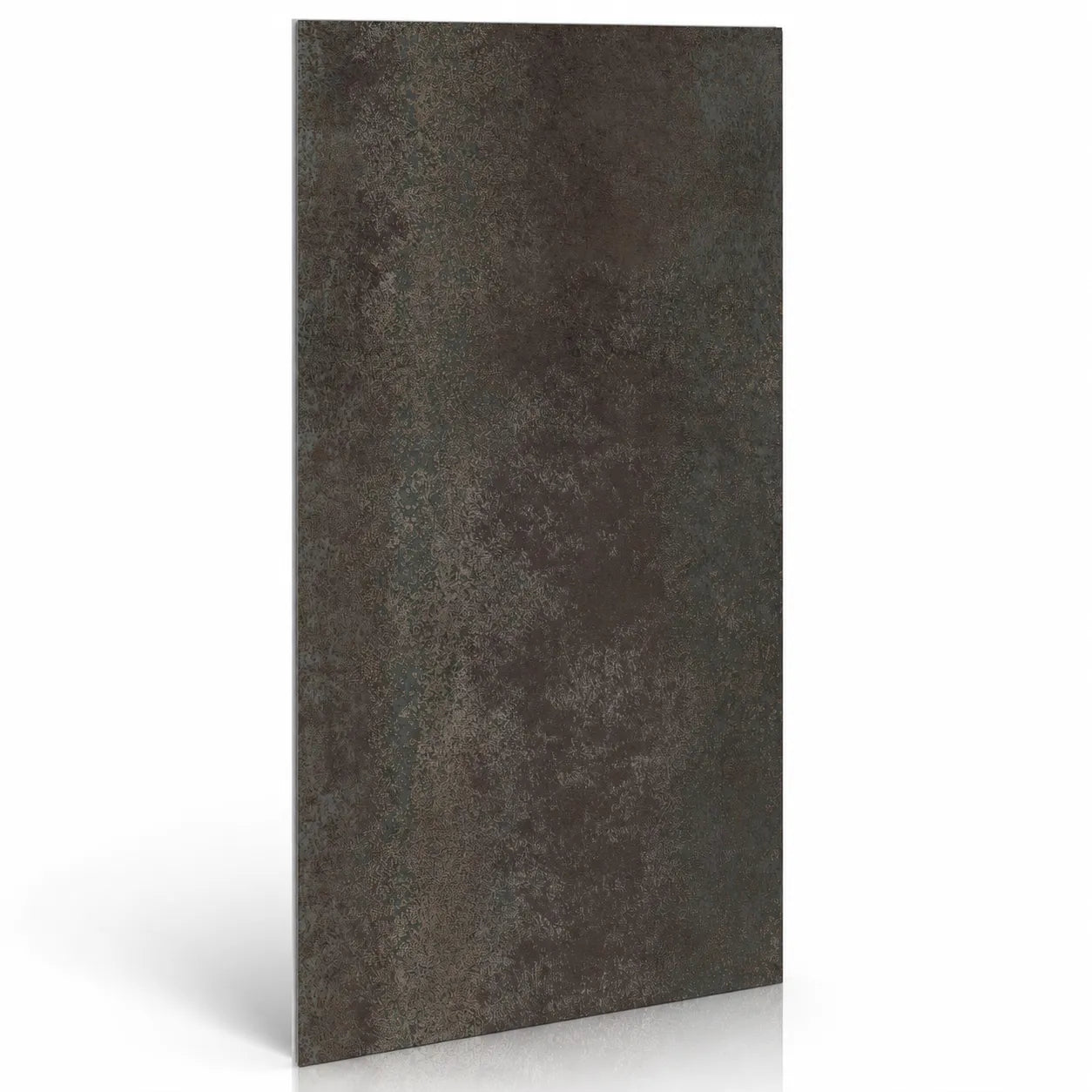 Mineral Oxyd decorative wall panel with dark oxidised metal effect finish on white background