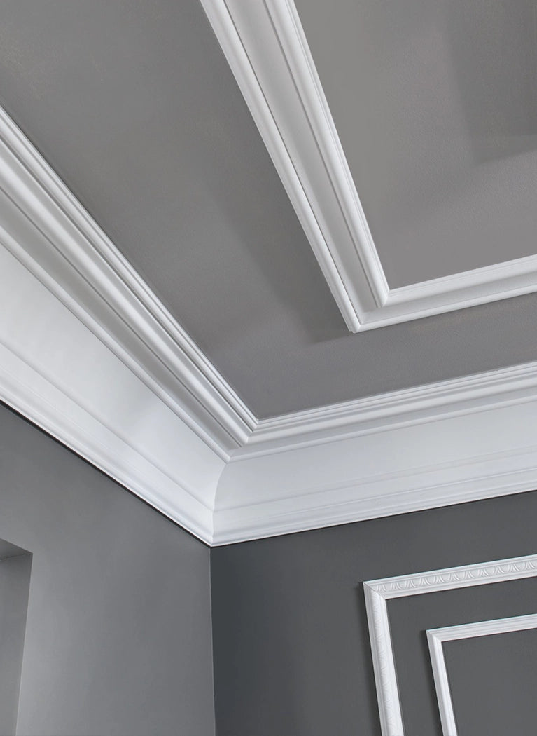 NMC Ceiling Coving and cornice collection on grey wall Decormania UK