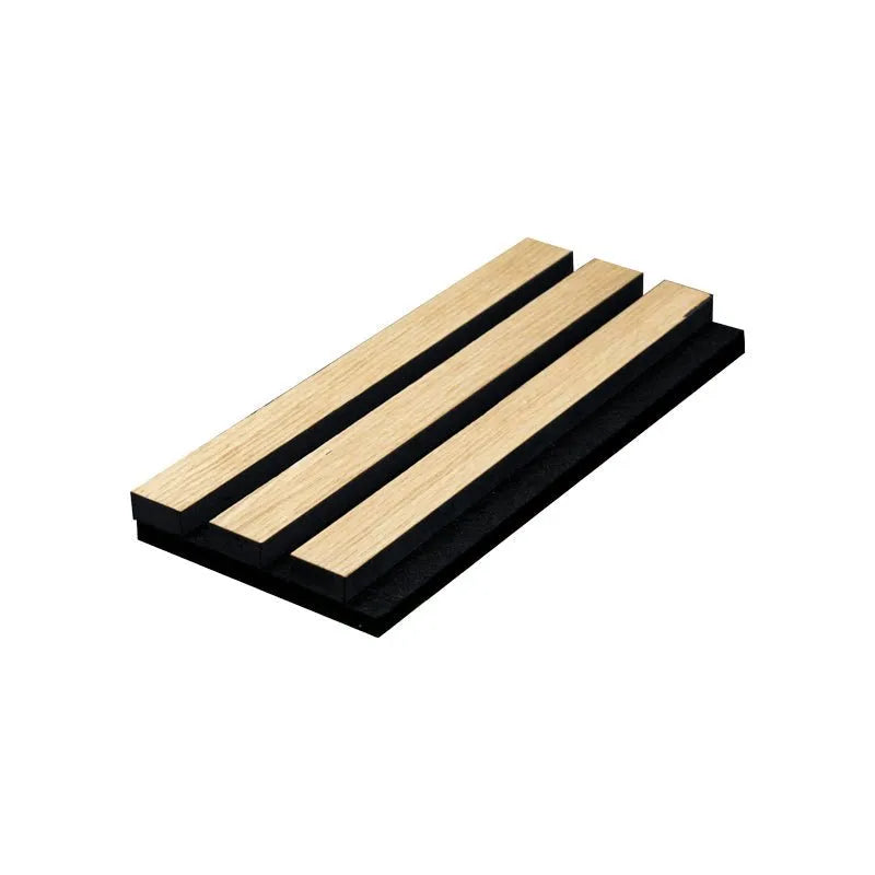 Natural Oak - Black Acoustic Wood Slat Wall Panel on white background DecorMania.co.uk