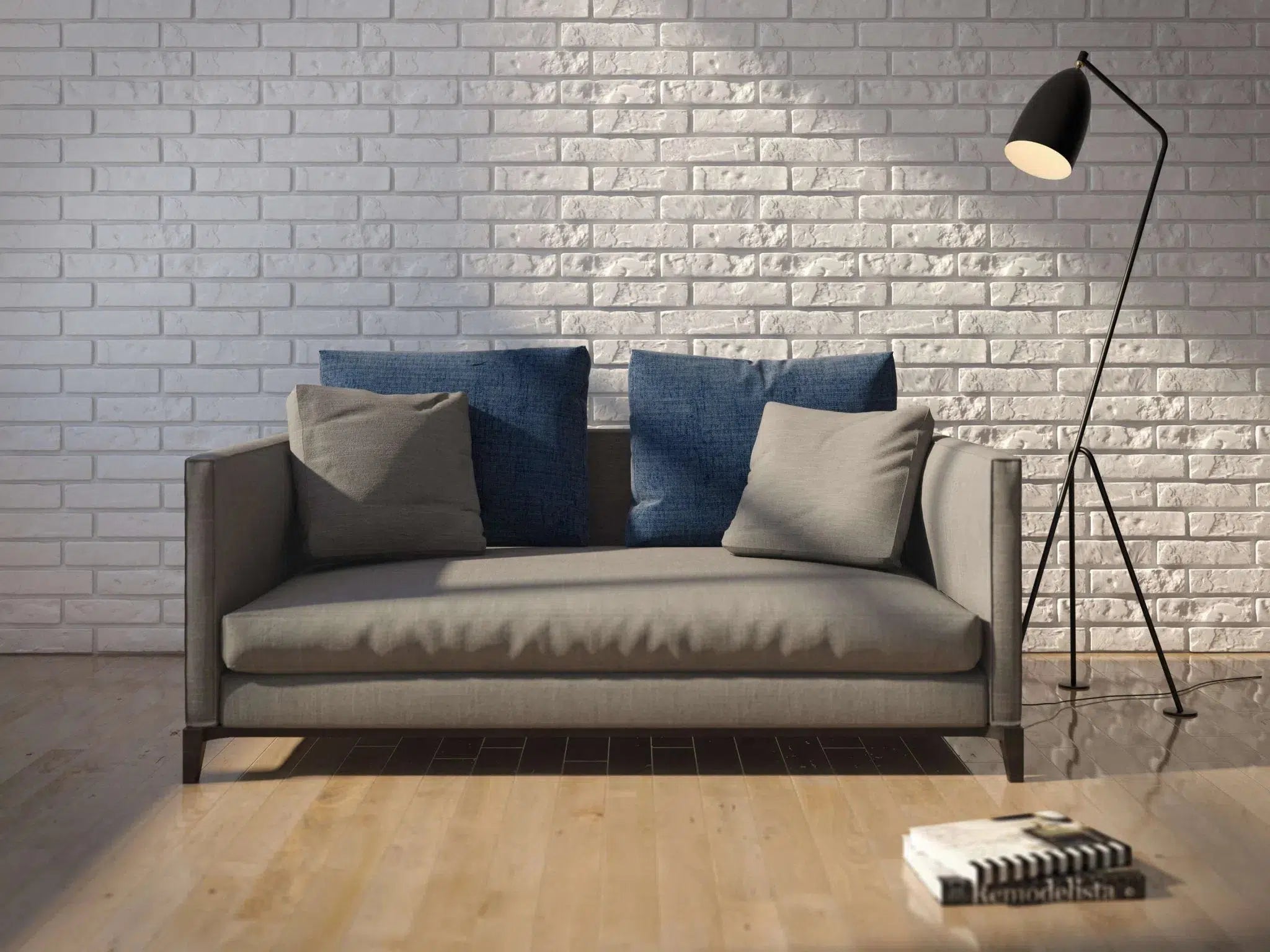 OLD BRICK 3D Decorative Wall Panels - Polystyrene with a white brick design in a living room | DecorMania