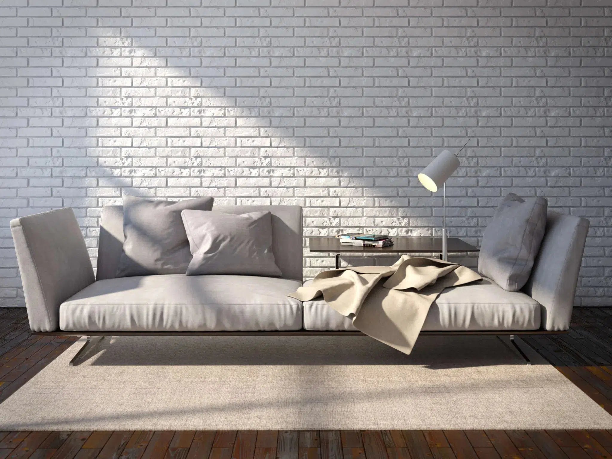 OLD BRICK 3D Decorative Wall Panels - Polystyrenes with a white brick design in a living room | DecorMania UK