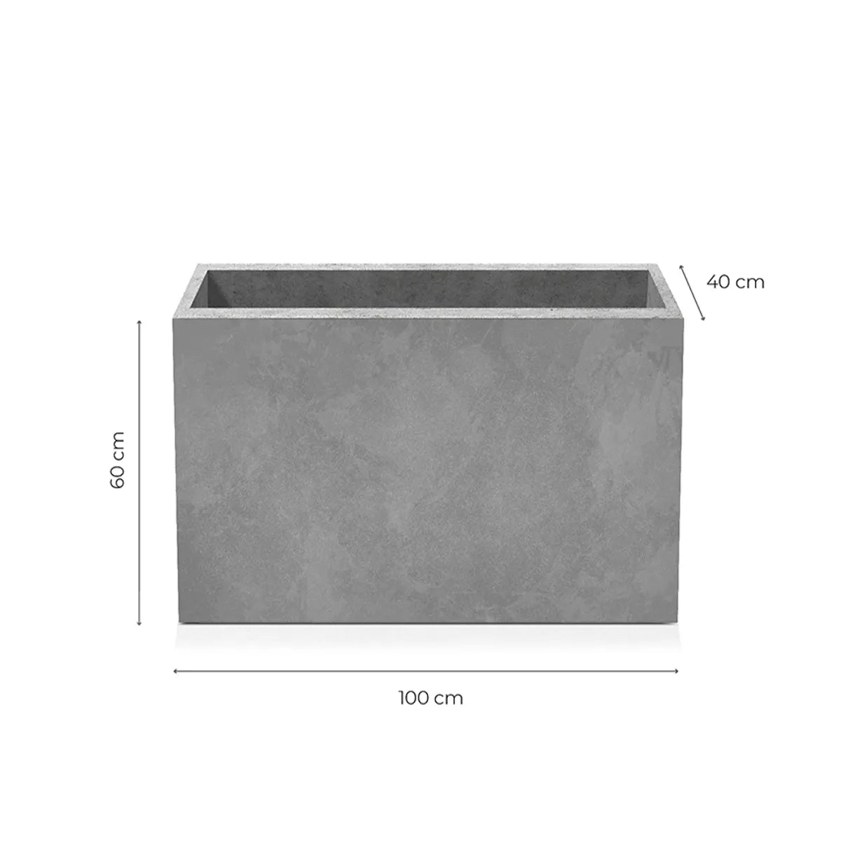 Outdoor Concrete Planters - Rectangle 40x100x60 cm on white background Decormania UK