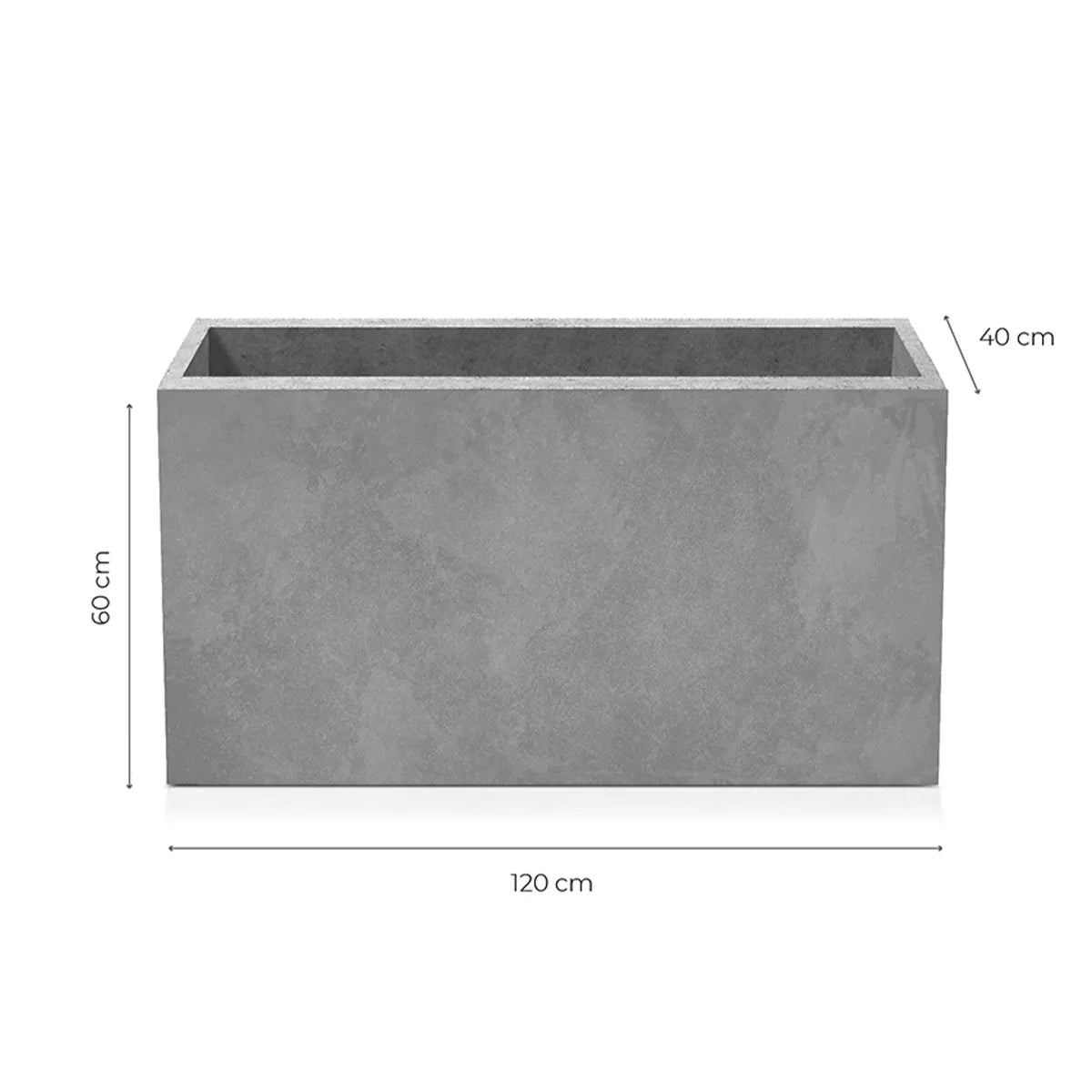 Outdoor Concrete Planters - Rectangle 40x120x60 cm on white background Decormania UK