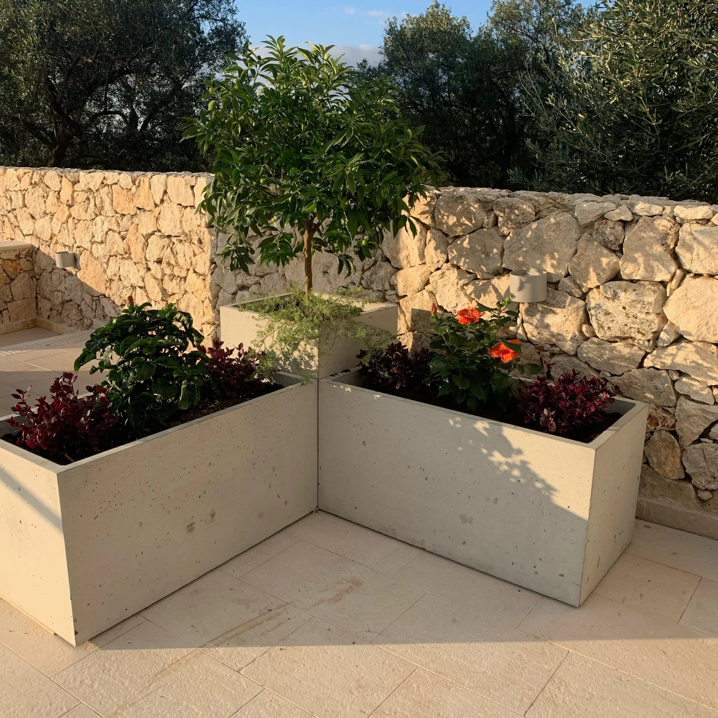 Outdoor Concrete Planters - Rectangle 50x120x50 cm composition in the backyard Decormania UK