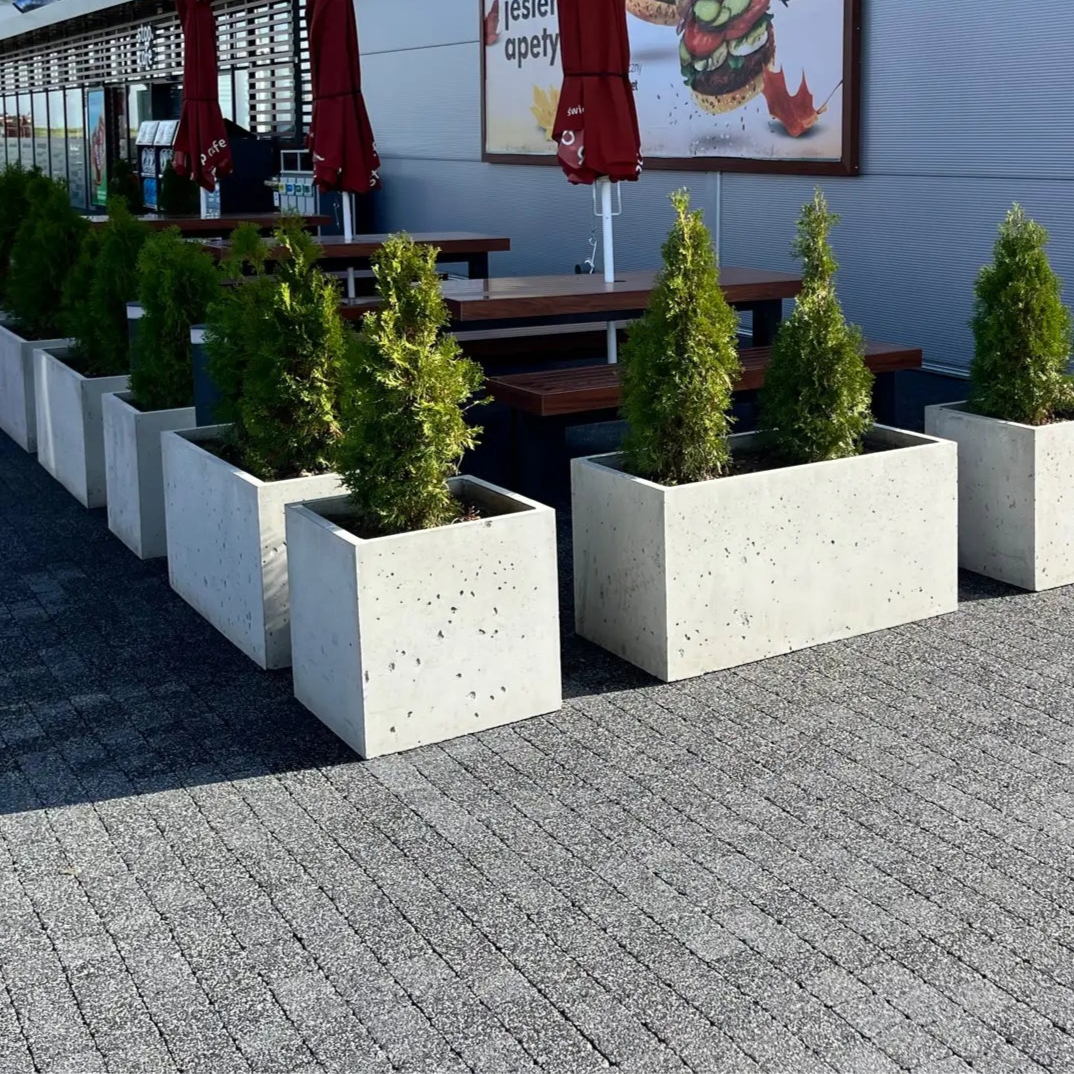 Outdoor Concrete Planters - Rectangle 50x120x50 cm in front of a restaurant Decormania UK
