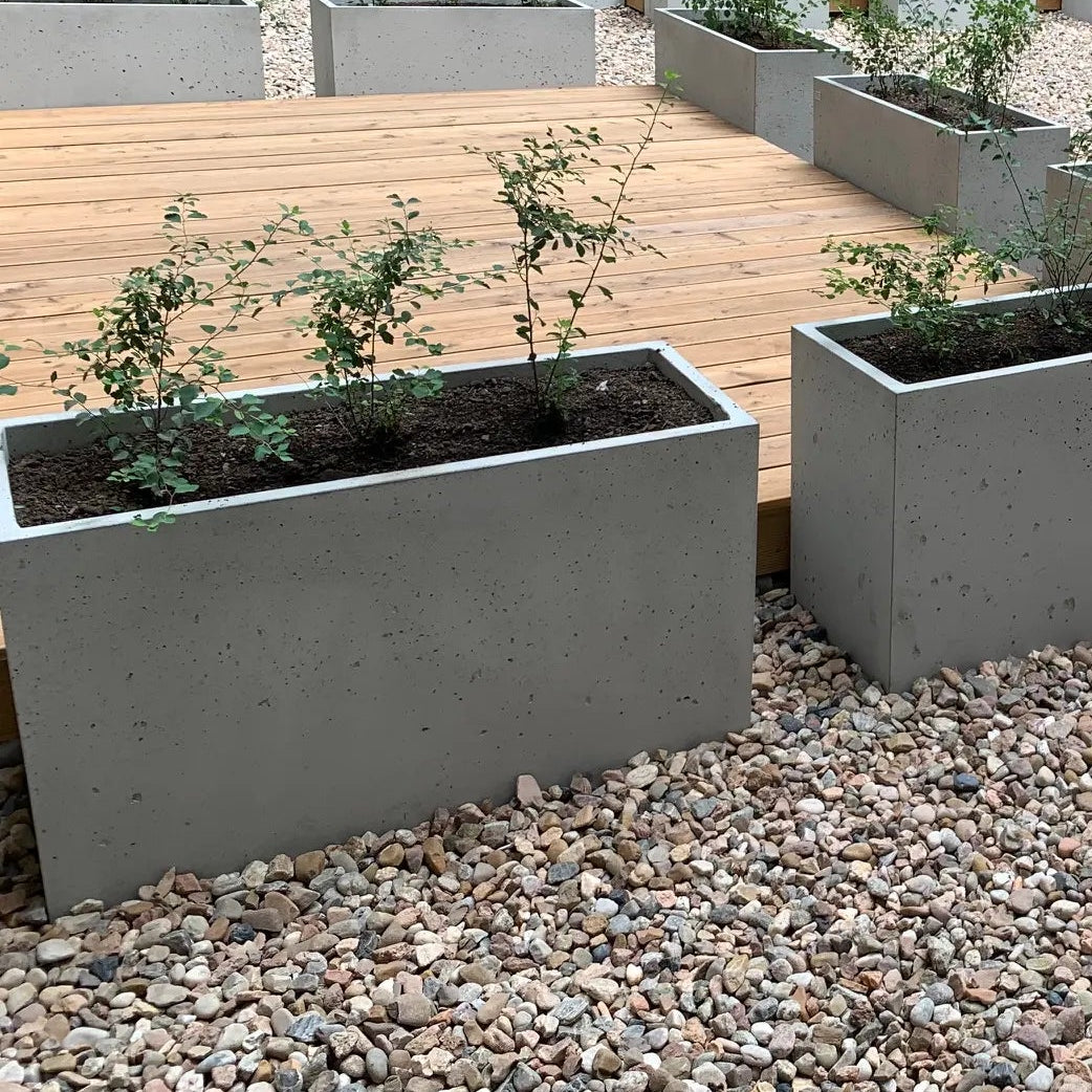 Outdoor Concrete Planters - Rectangle 50x120x50 cm outside with rocks Decormania UK