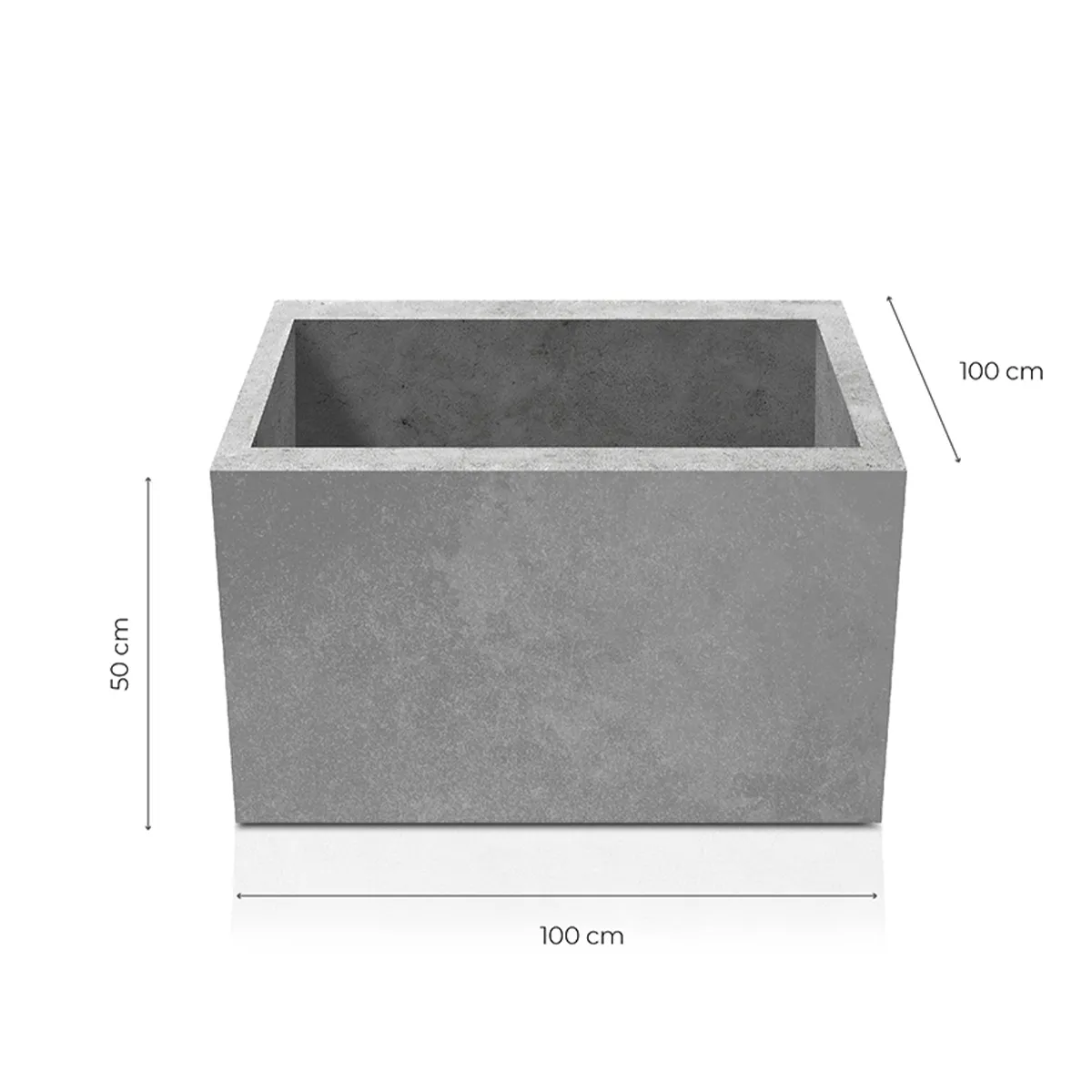Outdoor Concrete Planters - Square 100x100x50 cm on white background Decormania UK