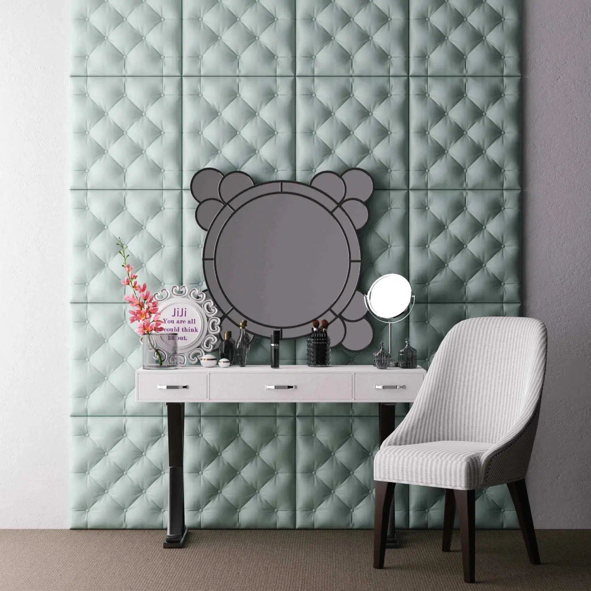 PILLOW 3D Decorative Wall Panels - Polystyrene wall panels with a tufted design in a vanity area | DecorMania UK