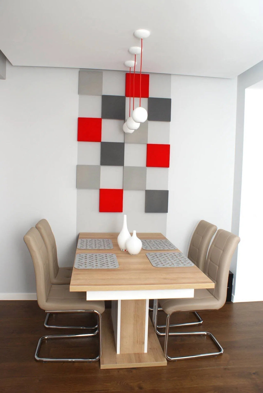 PIXEL L Soft Acoustic Wall Panel in dining room interior Decormania UK