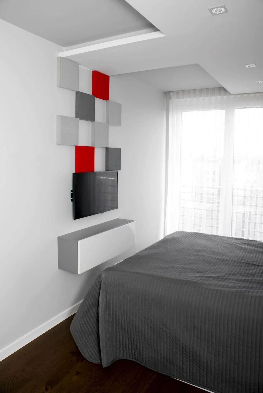 PIXEL L Soft Acoustic Wall Panel in bedroom interior Decormania UK