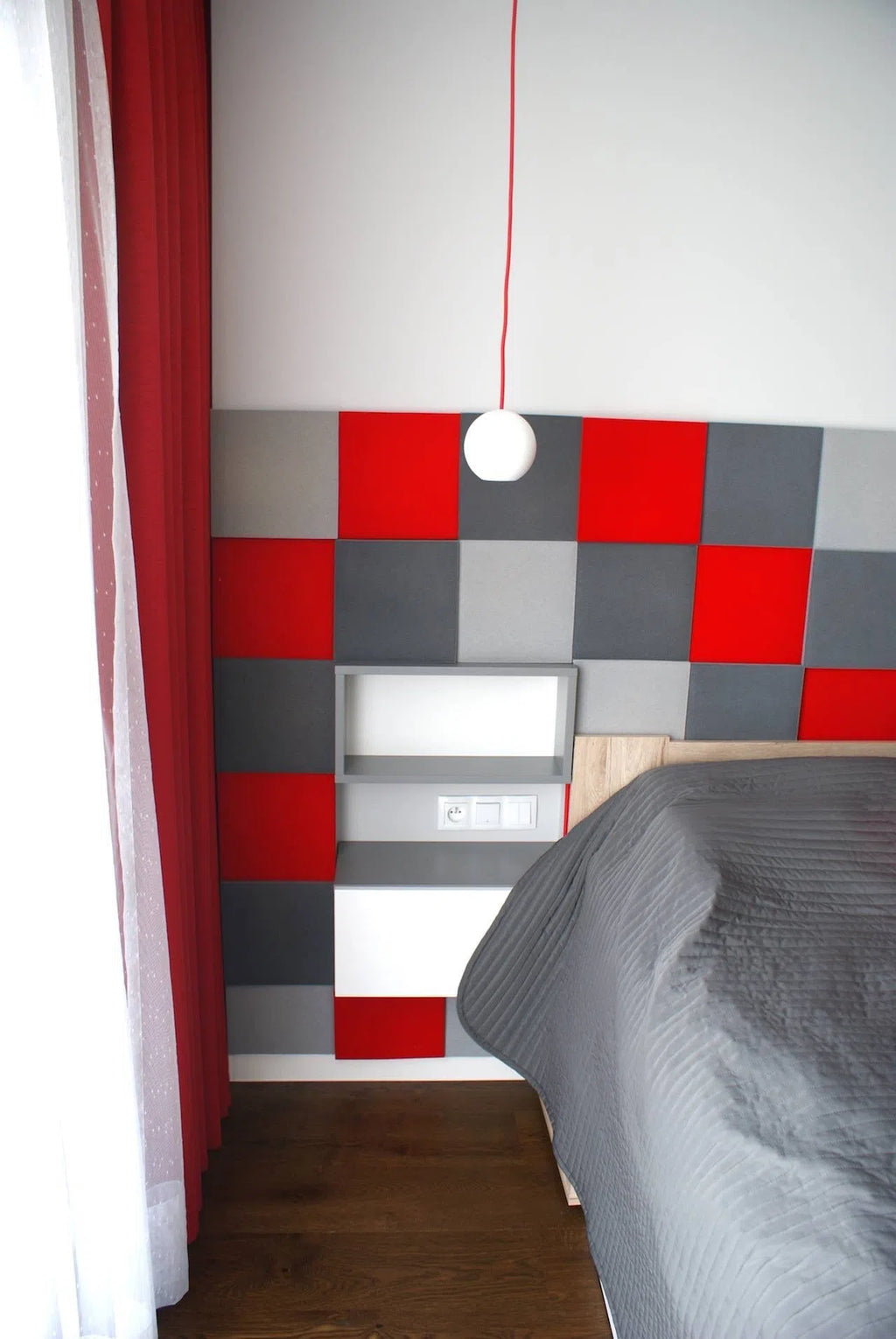 PIXEL L Soft Acoustic Wall Panel in bedroom interior Decormania UK