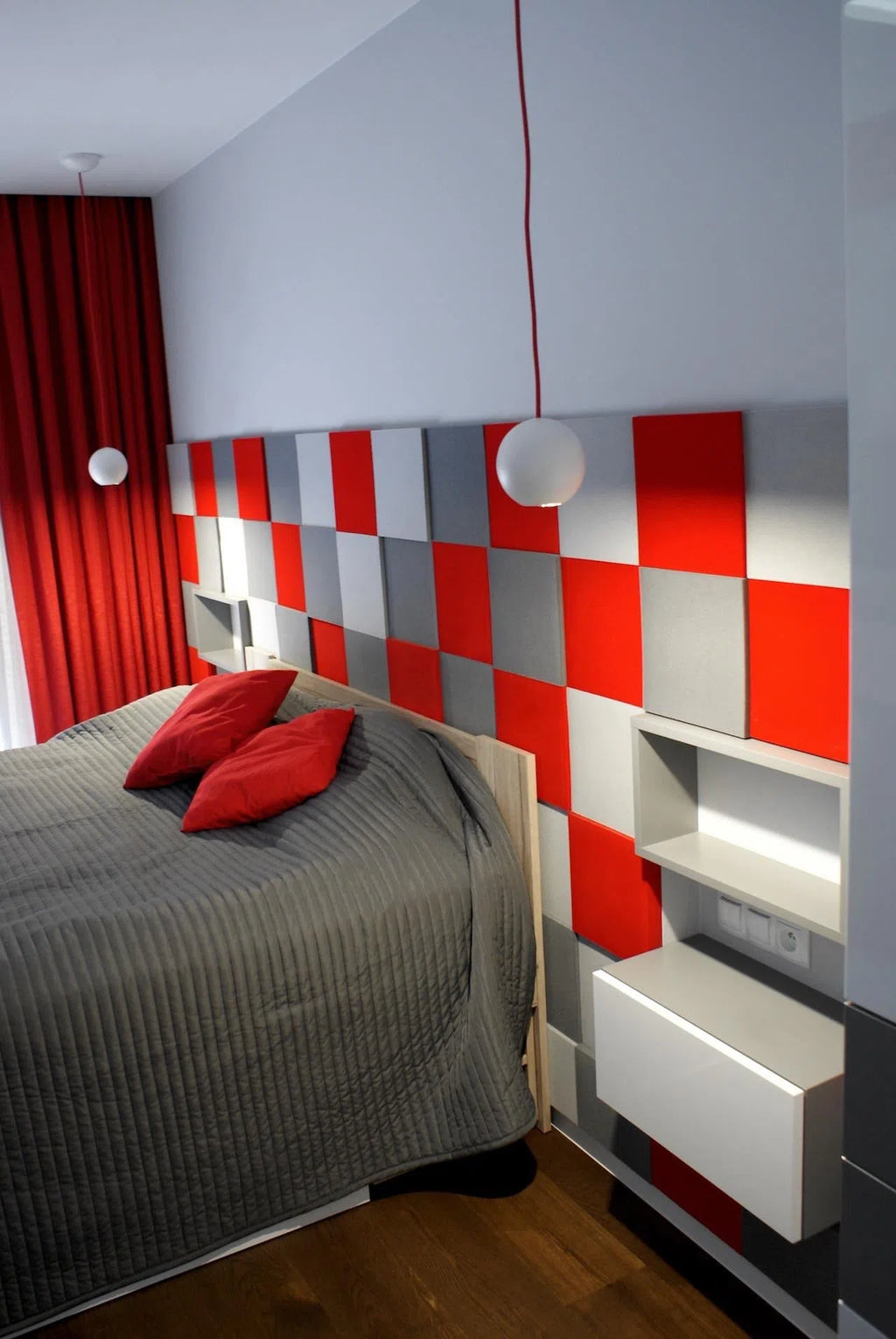 PIXEL L Soft Acoustic Wall Panel in bedroom interior Decormania UK