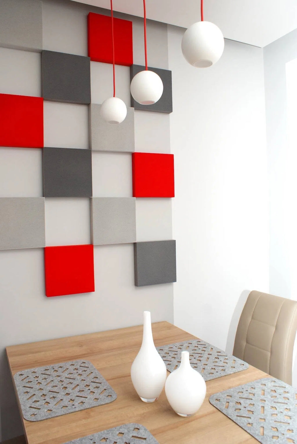 PIXEL L Soft Acoustic Wall Panel in dining room interior Decormania UK