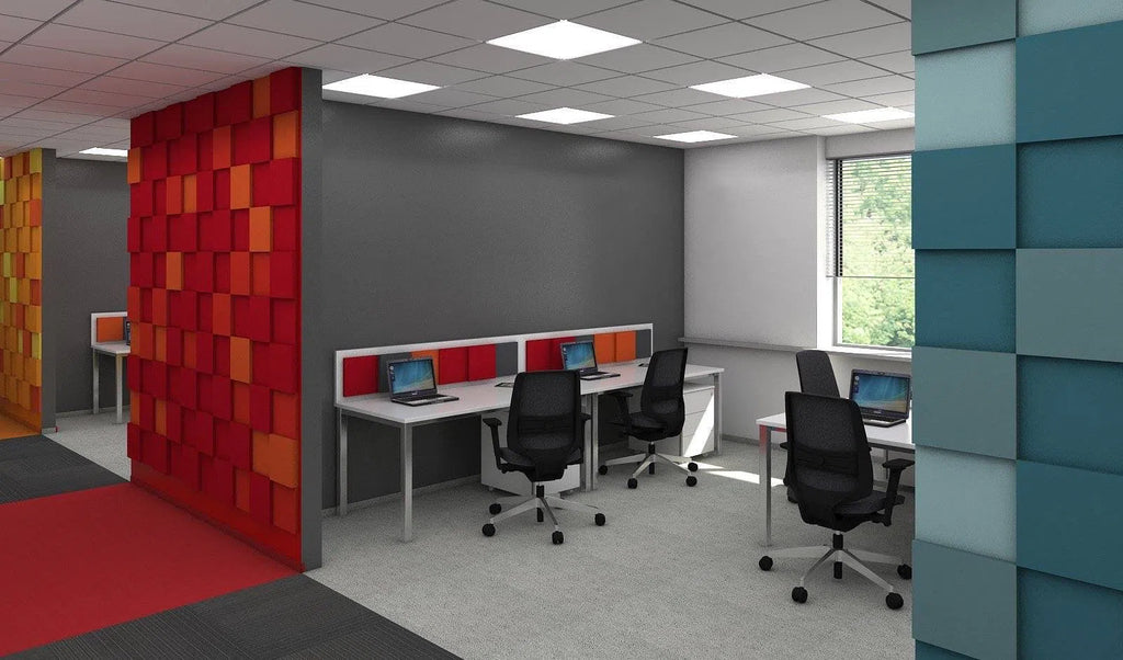 PIXEL L Soft Acoustic Wall Panel in colorful office interior Decormania UK