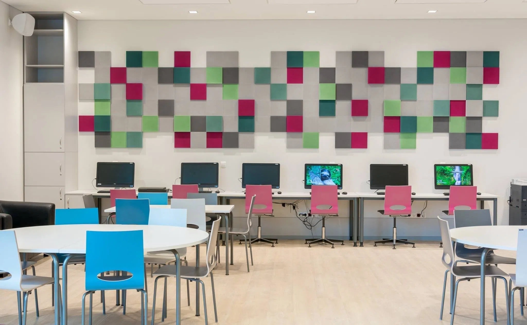 PIXEL M Soft Acoustic Wall Panels in computer room interior DecorMania UK