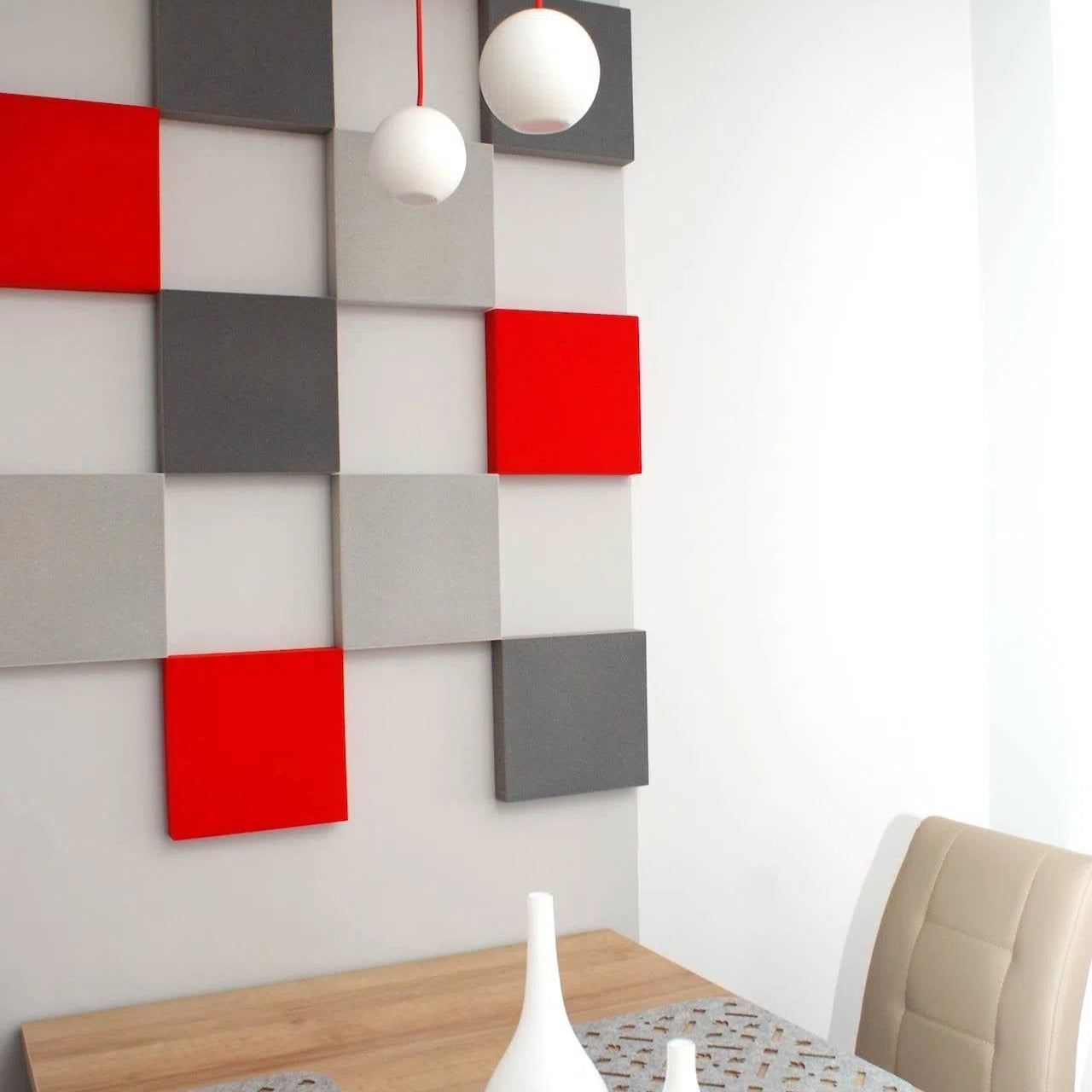 PIXEL M Soft Acoustic Wall Panels in dining room interior DecorMania UK