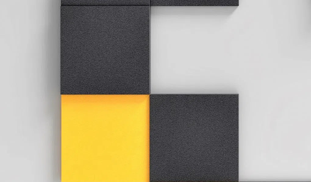 PIXEL M Soft Acoustic Wall Panels yellow and grey composition DecorMania UK