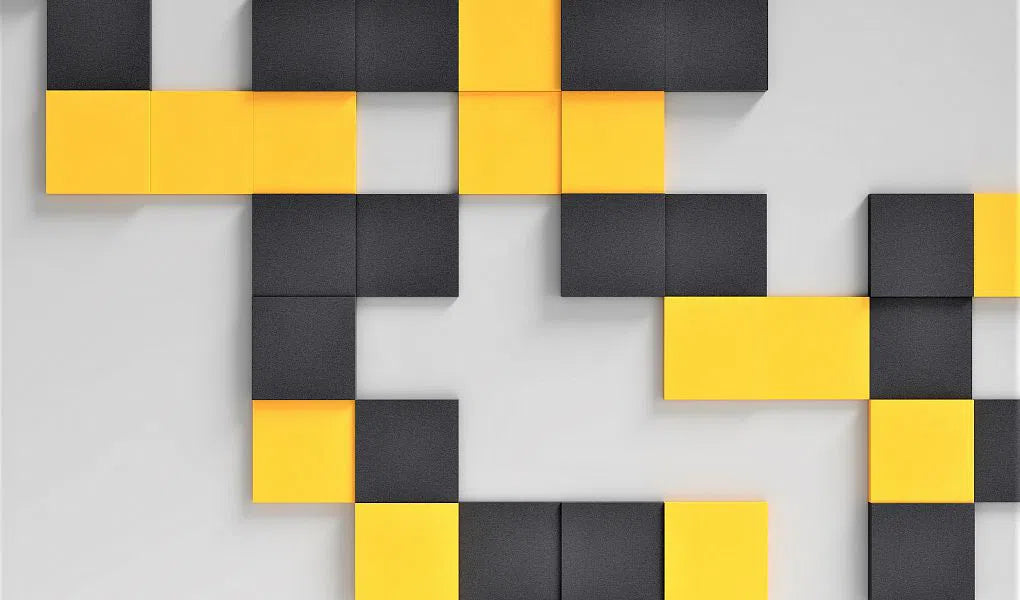 PIXEL M Soft Acoustic Wall Panels grey and yellow composition DecorMania UK