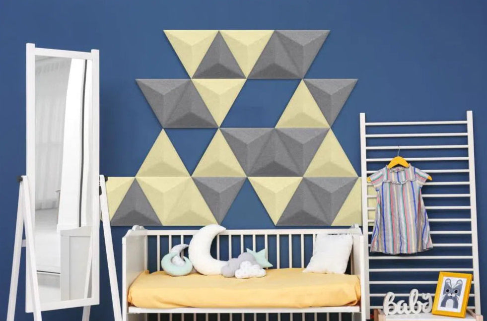 PYRAMID 3D Acoustic Felt Wall Panels in childrens room NAVY Multipack Decormania UK