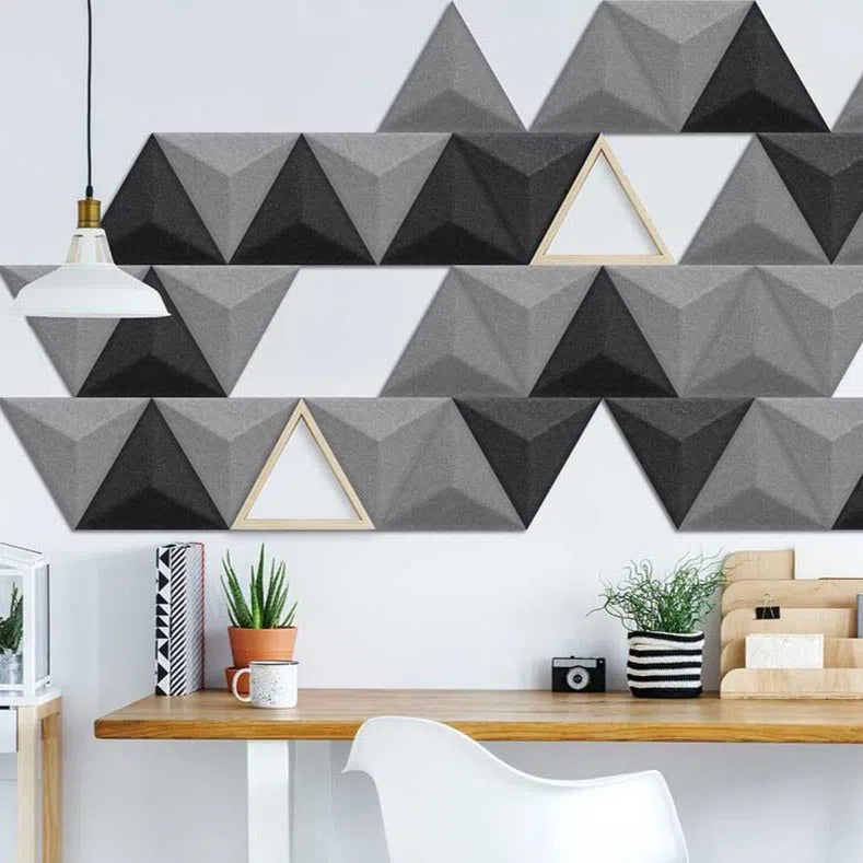 PYRAMID Acoustic 3D Felt Wall Panels grey composition BLACK Multipack Decormania UK