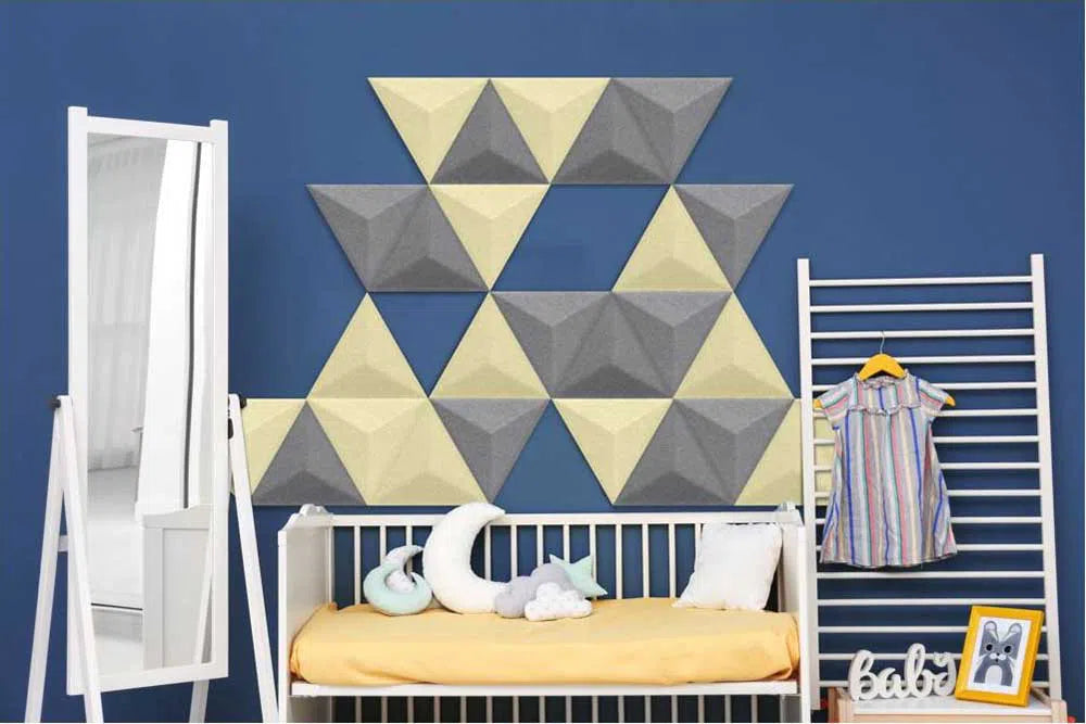 PYRAMID Acoustic 3D Felt Wall Panels in childrens room CREAM Multipack Decormania UK