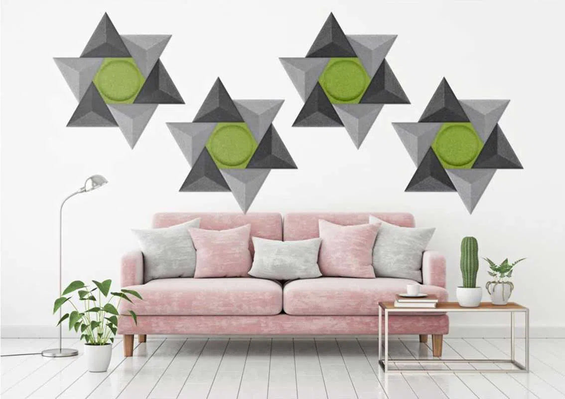 PYRAMID Acoustic 3D Felt Wall Panels in white interior GREY Multipack Decormania UK