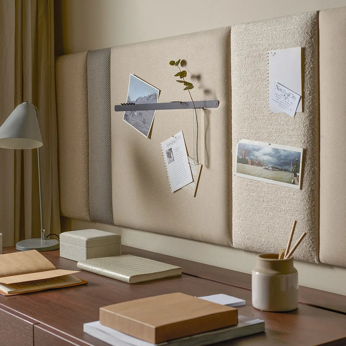 Padded Wall Panels Set 1 Beige above desk Decormania UK