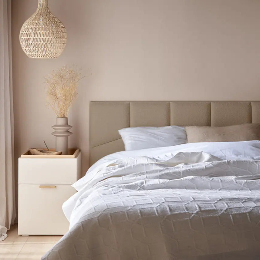 Padded Wall Panels Set 2 Beige in bedroom interior Decormania UK