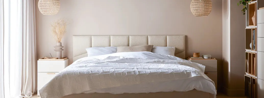 Padded Wall Panels Set 2 Cream in bedroom interior Decormania UK