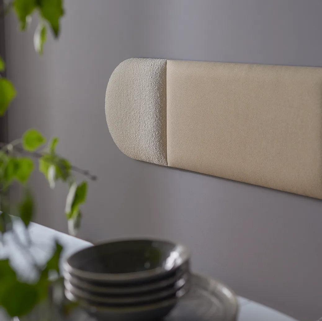 Padded Wall Panels Set 4 Beige on grey wall behind plant Decormania UK