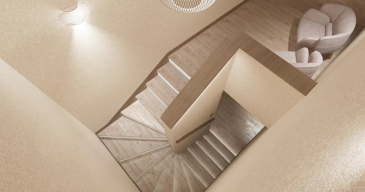 Plain Acoustic Wallpaper Wool beige staircase DecorMania UK