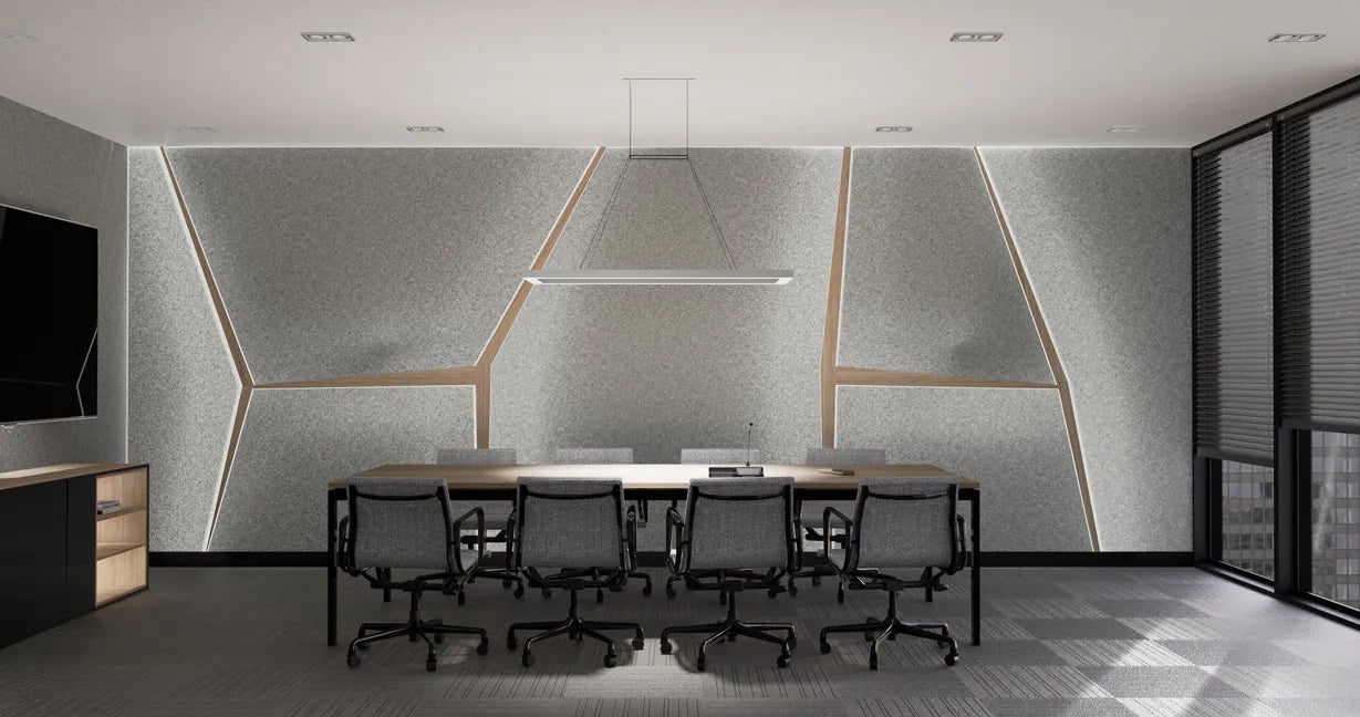 Acoustic Grey Wallpaper Wool in conference room DecorMania UK
