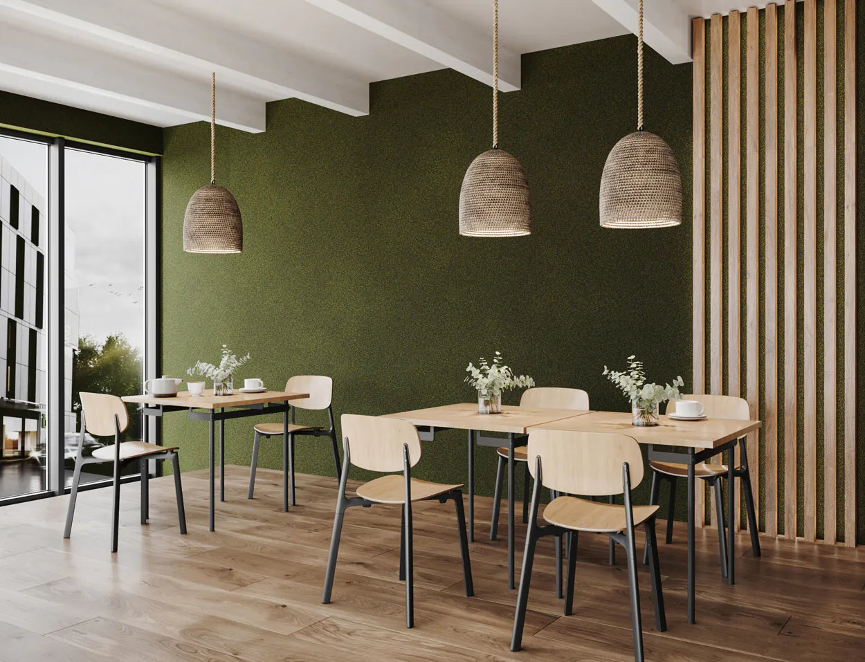Plain Acoustic Wallpaper Wool restaurant interior DecorMania UK