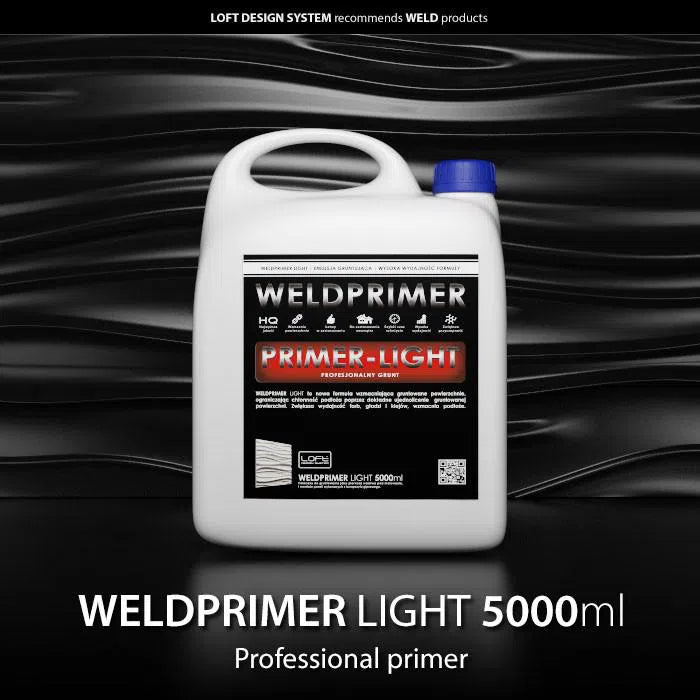 Premium Gypsum Adhesives & accessories WELDPRIMER Light - 5L on black background Decormania UK