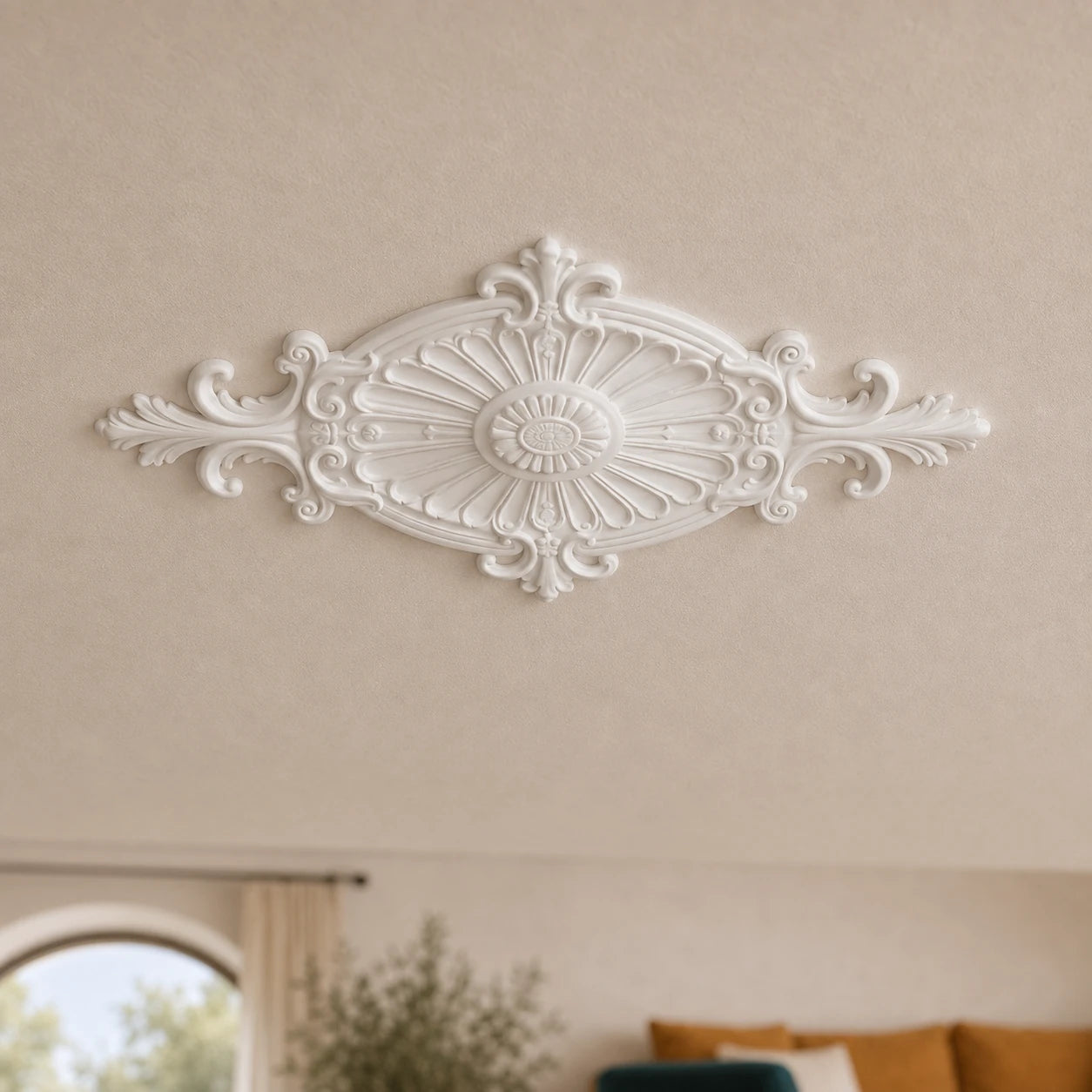 Ornate white ceiling rose with classical decorative detailing