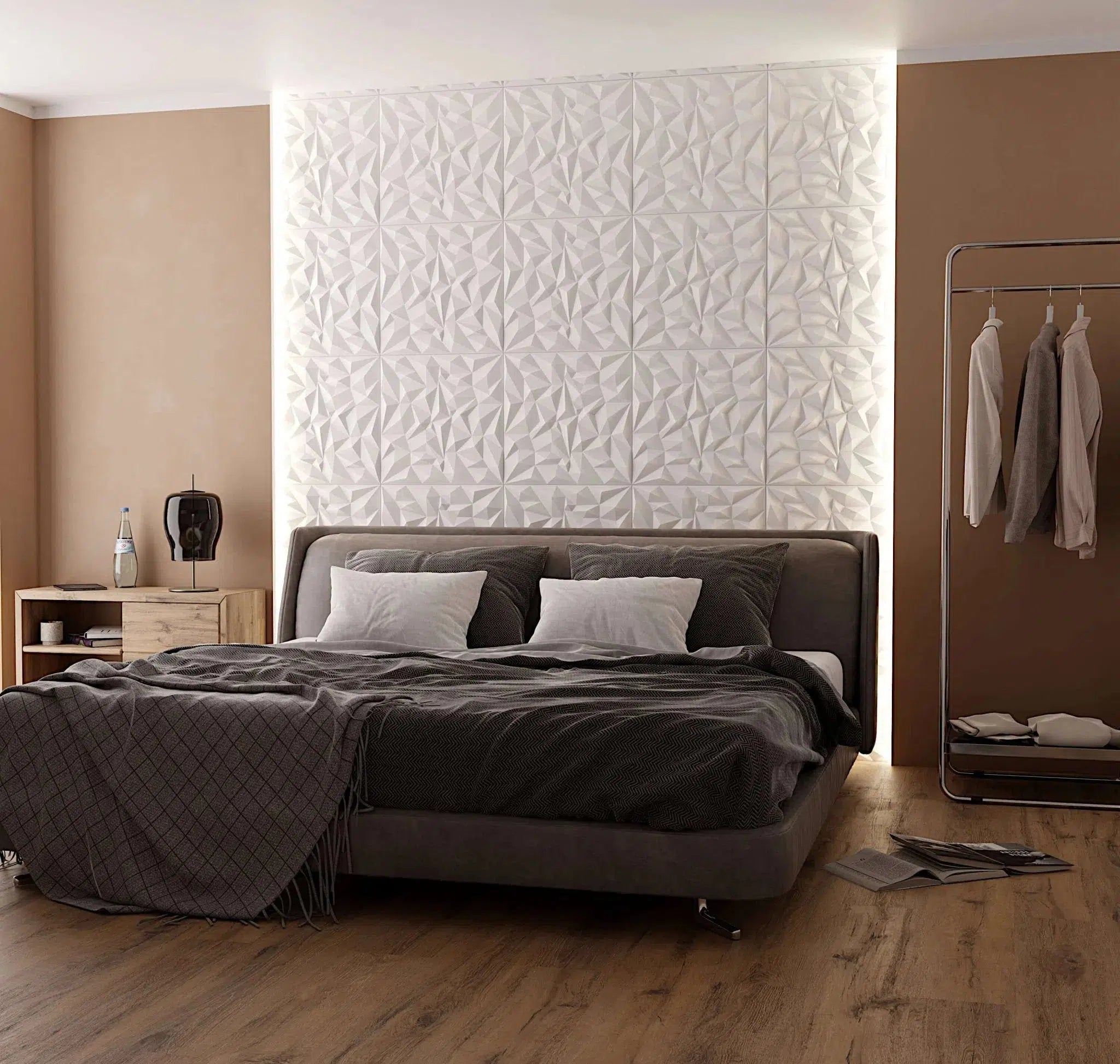 RHINESTONE 3D Decorative Wall Panels - Polystyrene in modern bedroom  | DecorMania UK