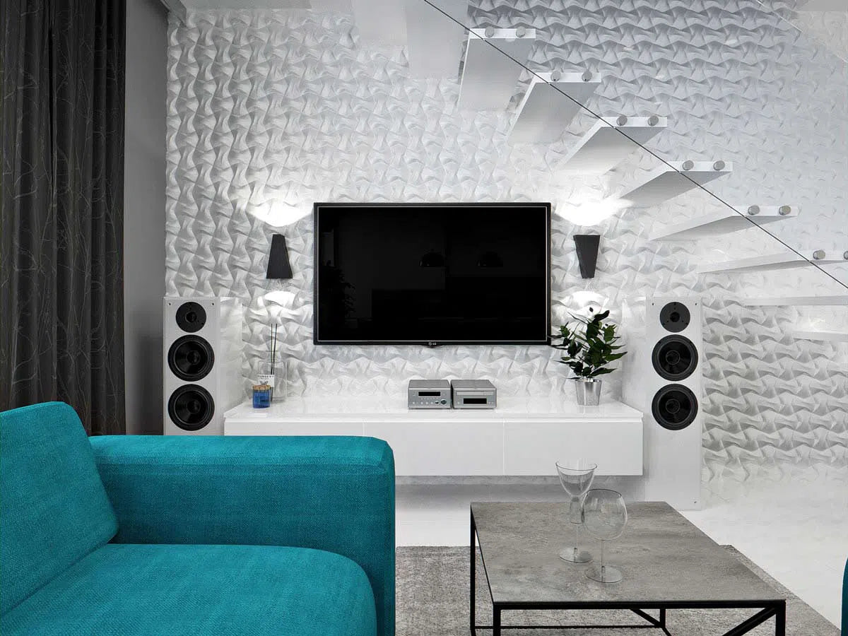 RIBBON 3D Wall Art - Polystyrene Wall Panels installed on wall behind tv | DecorMania UK 