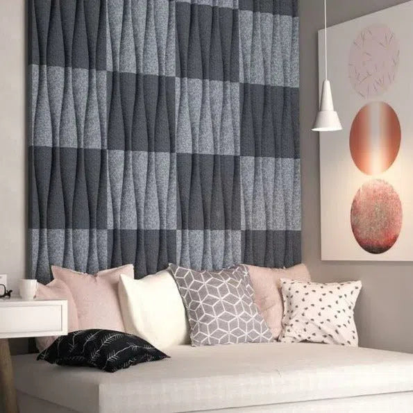 SANDGLASS 3D Acoustic Felt Wall Panels grey composition BLACK Multipack Decormania UK
