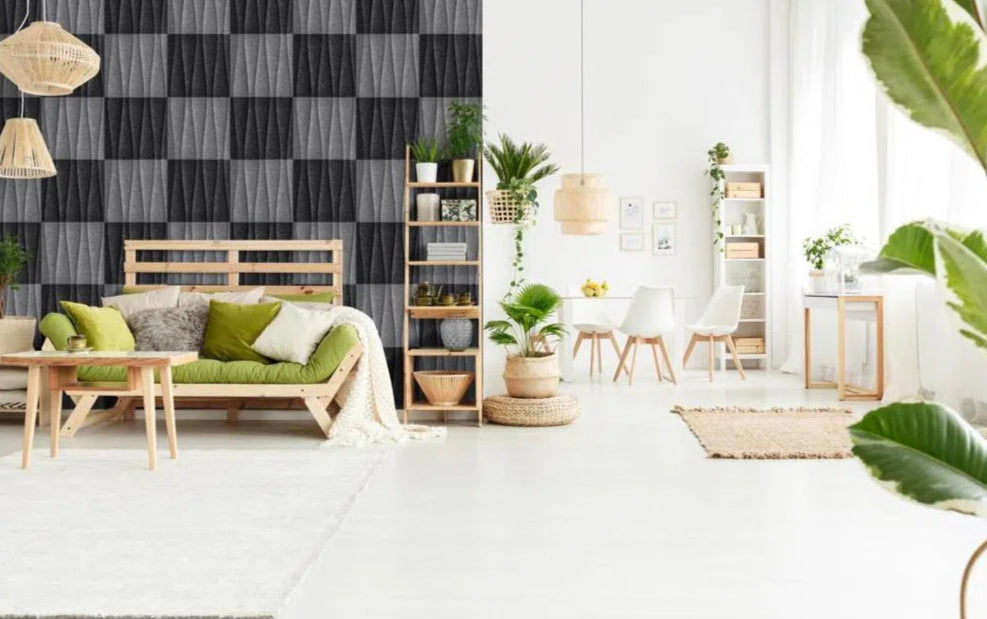 SANDGLASS Acoustic 3D Felt Wall Panels in bright open space GREY Multipack Decormania UK