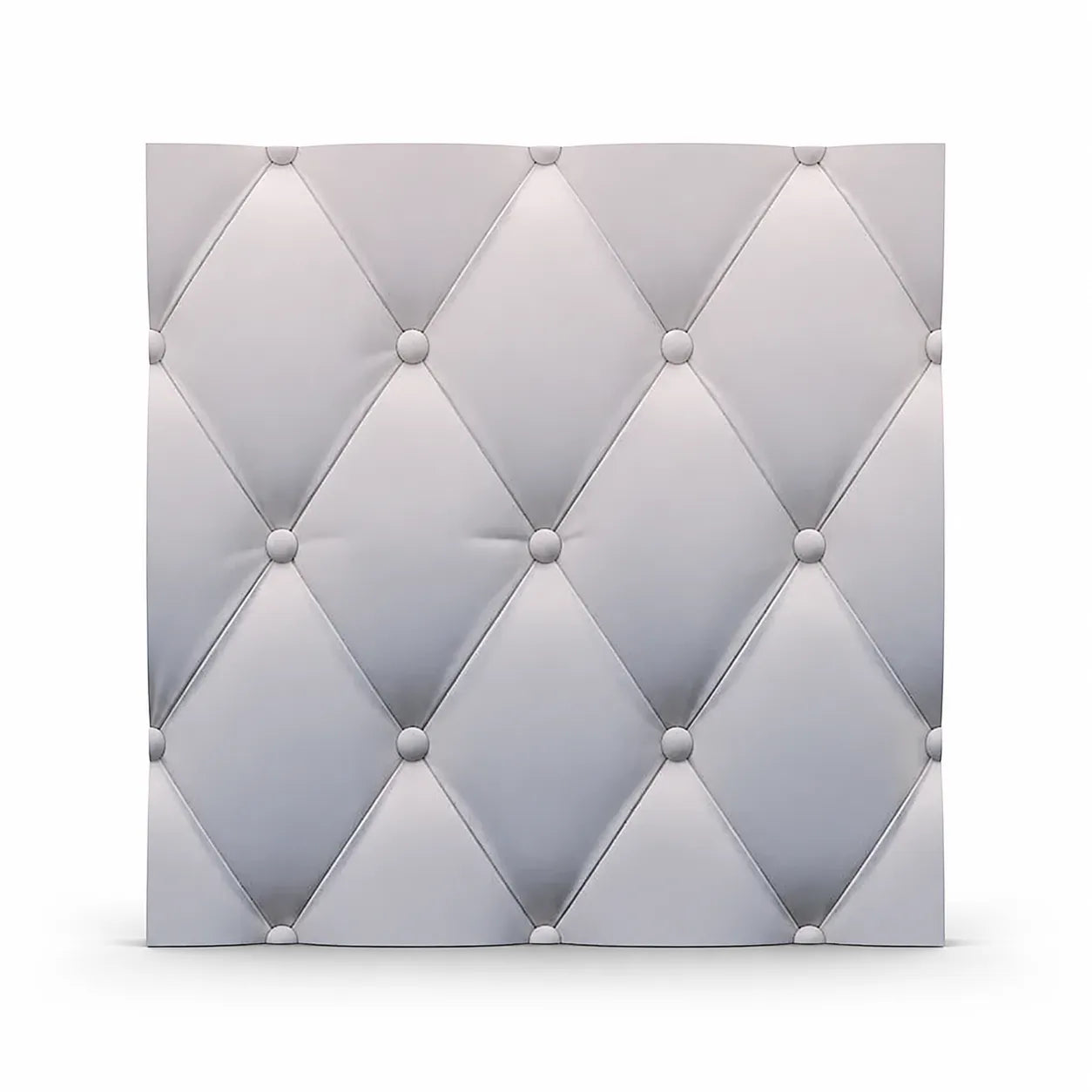 Front view of a white Soft Buttons 50 × 50 cm gypsum 3D wall panel with a button-tufted design