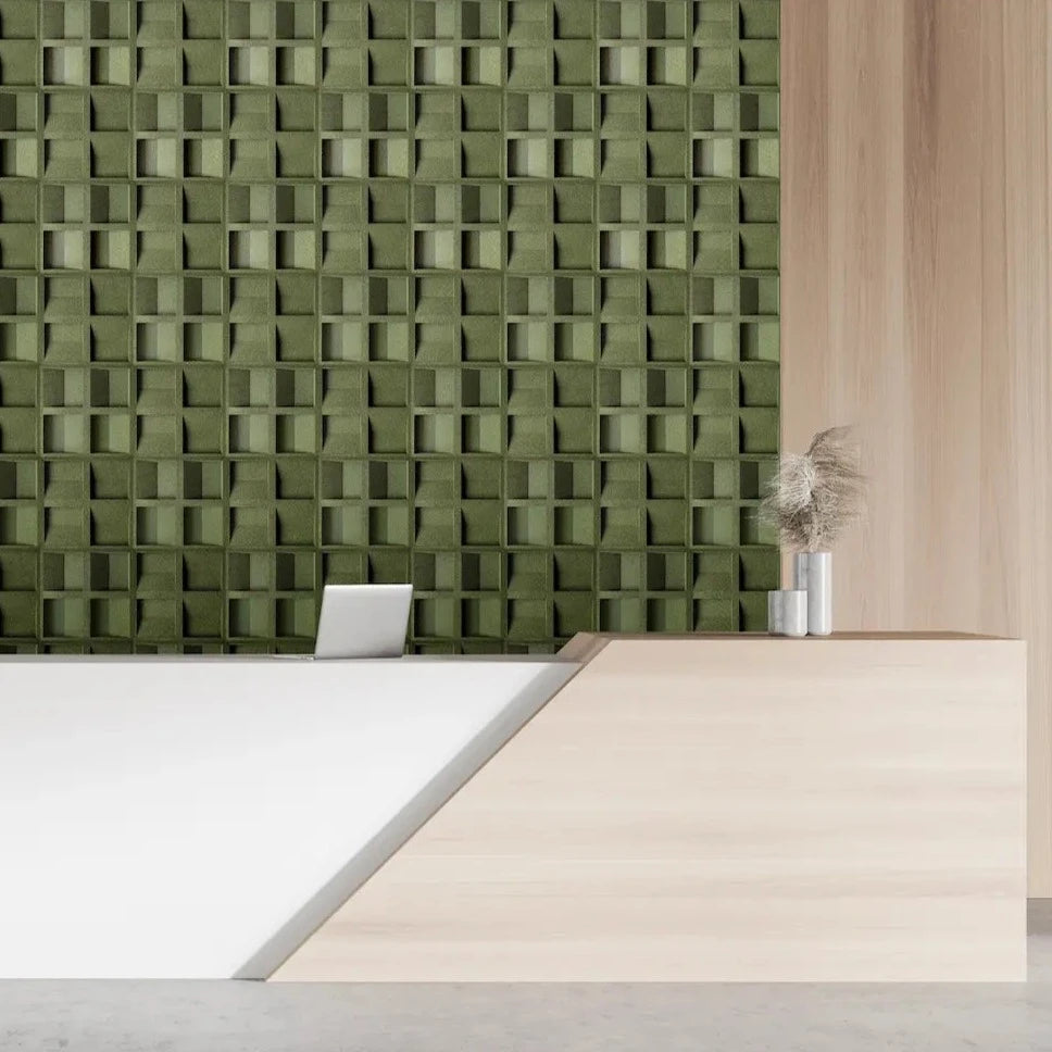 SQUARE 3D Cork Acoustic Wall Panels in reception interior DecorMania UK