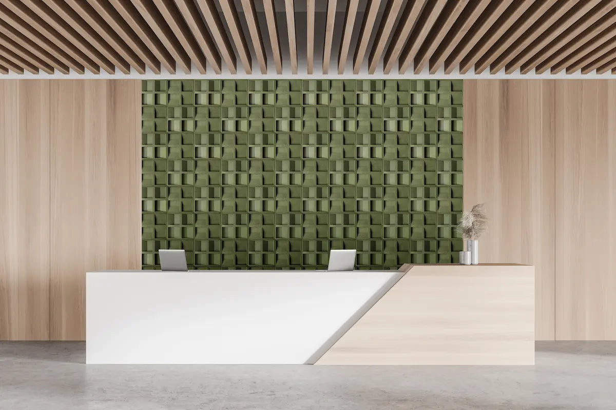 SQUARE 3D Cork Acoustic Wall Panels green panels compostition feature wall DecorMania UK
