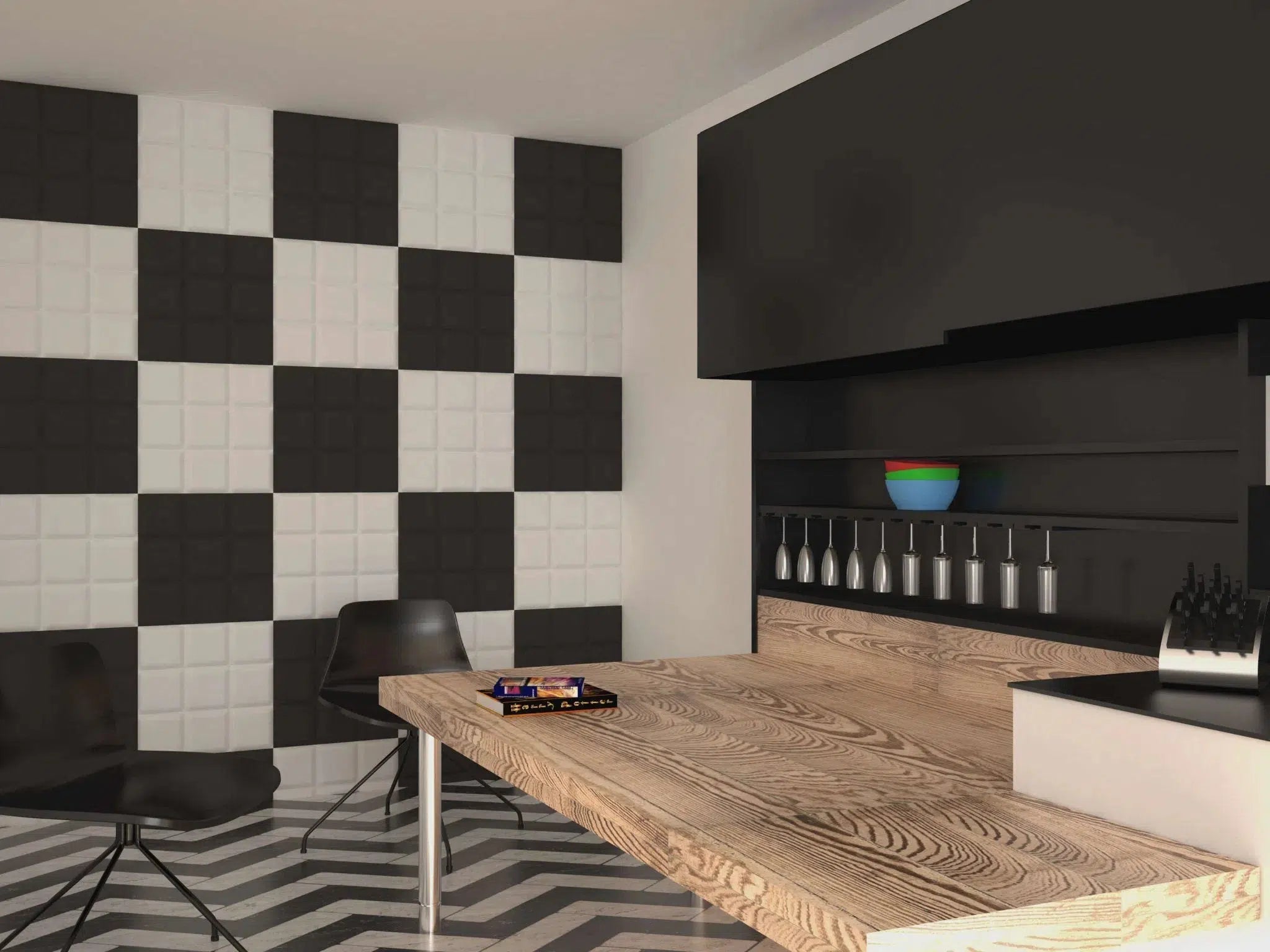 SQUARE 3D Decorative Wall Panels - Polystyrene black and white composition | DecorMania UK