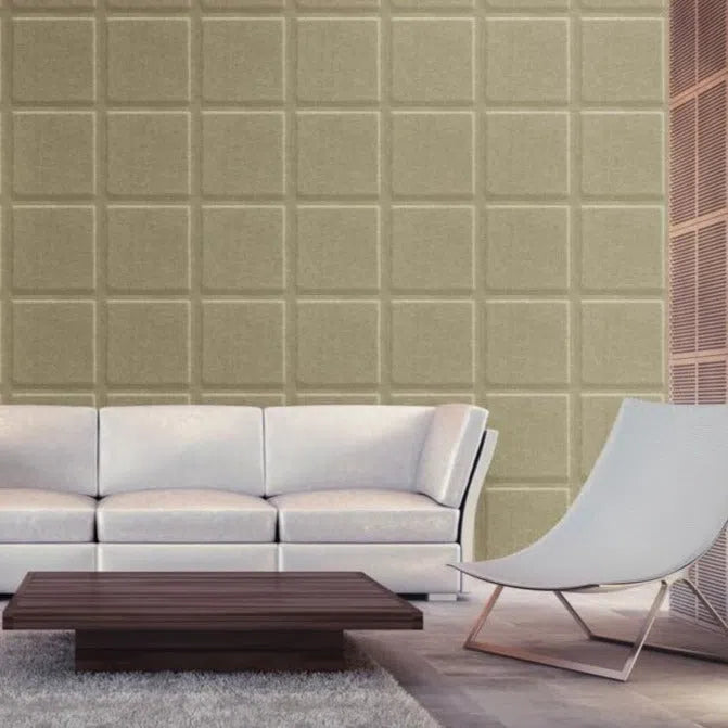 SQUARE BOLD 3D Acoustic Felt Wall Panels in living room interior CREAM Multipack Decormania UK