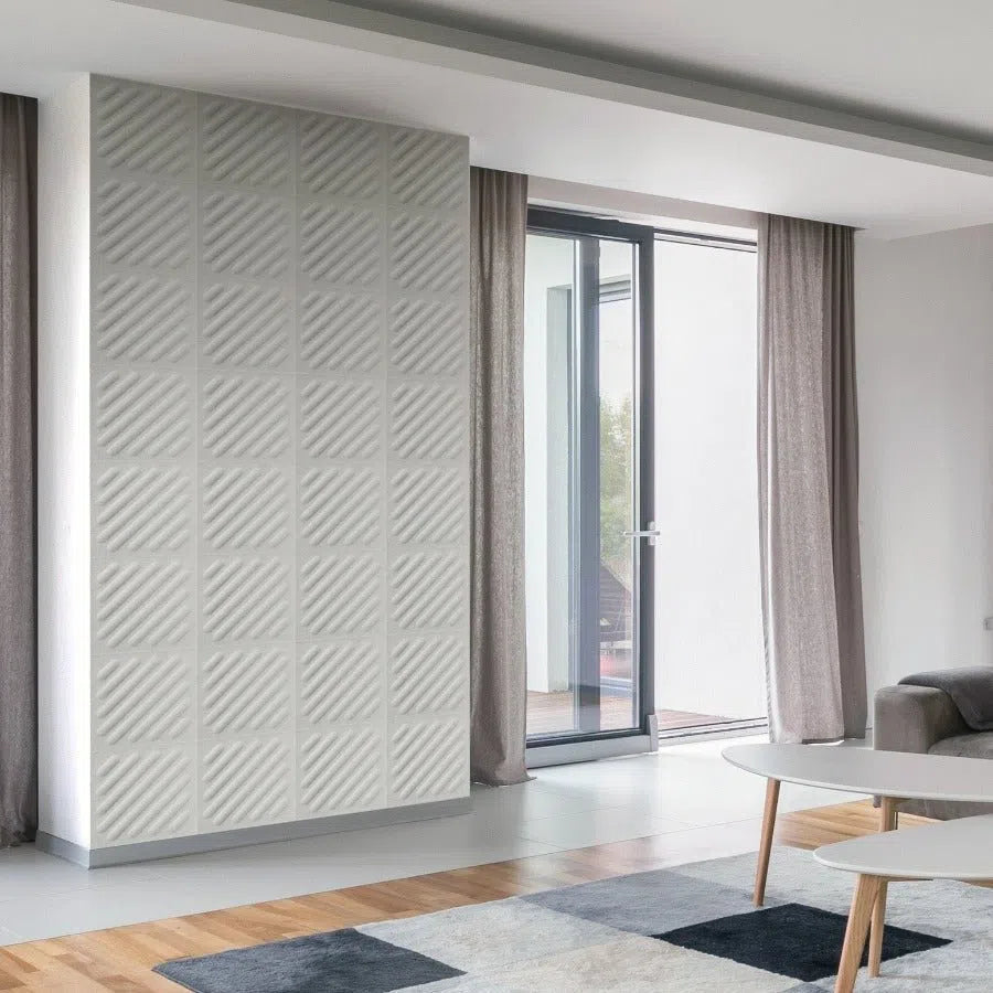 SQUARE RIFT 2 3D Acoustic Felt Wall Panels in white colour interior CREAM Multipack Decormania UK