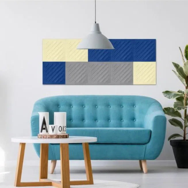 SQUARE RIFT 2 3D Acoustic Felt Wall Panels in white colour interior INDIGO Multipack Decormania UK